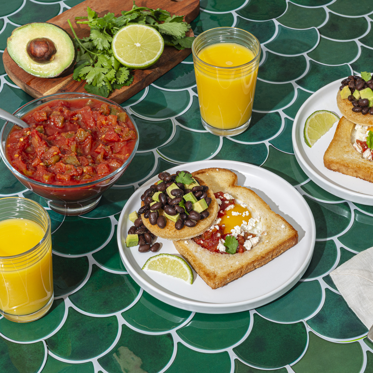 Rancheros Egg-in-a-Hole with TOSTITOS® Salsa and Feta Cheese